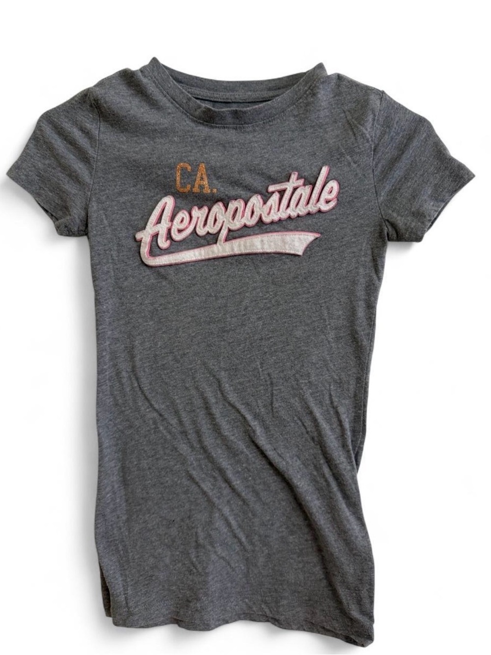 Aeropostale Charcoal Gray Short Sleeve Logo Tee with Pink & Gold Script